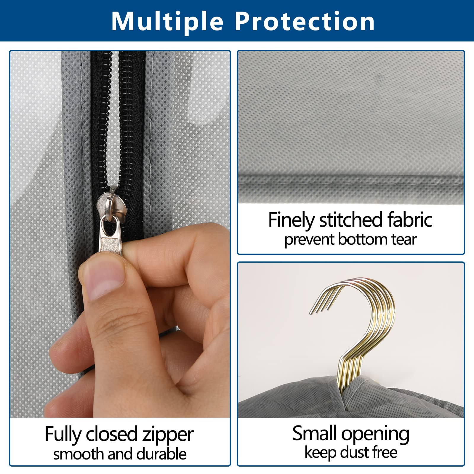 Belinlen 3 Pack 60'' Long Garment Bags For Hanging Clothes Storage, Clear Moth Proof Suits Covers With 4'' Gussets For Closet St